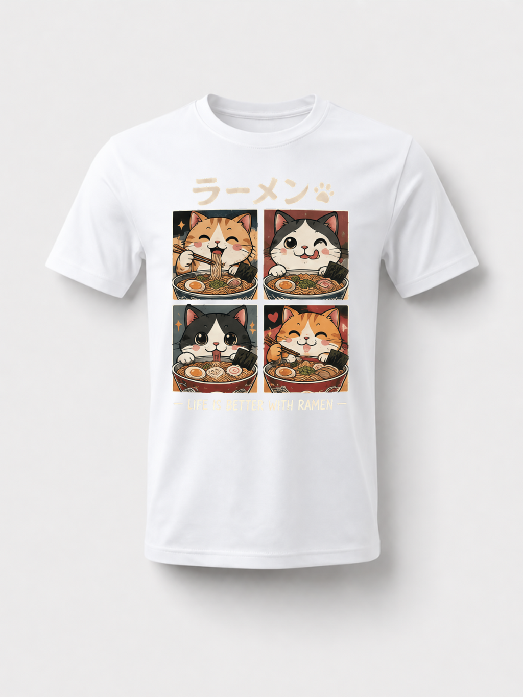 Cat Ramen Japanese Funny Graphic Tees Kawaii Cat Anime Gifts T-Shirt