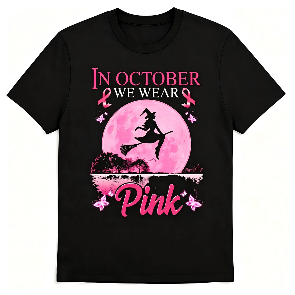 "In October We Wear Pink" Breast Cancer Awareness T-Shirt for Men Women