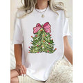 Christmas Tree With Coquette Bow Xmas Christmas TShirt Round Neck Short Sleeve