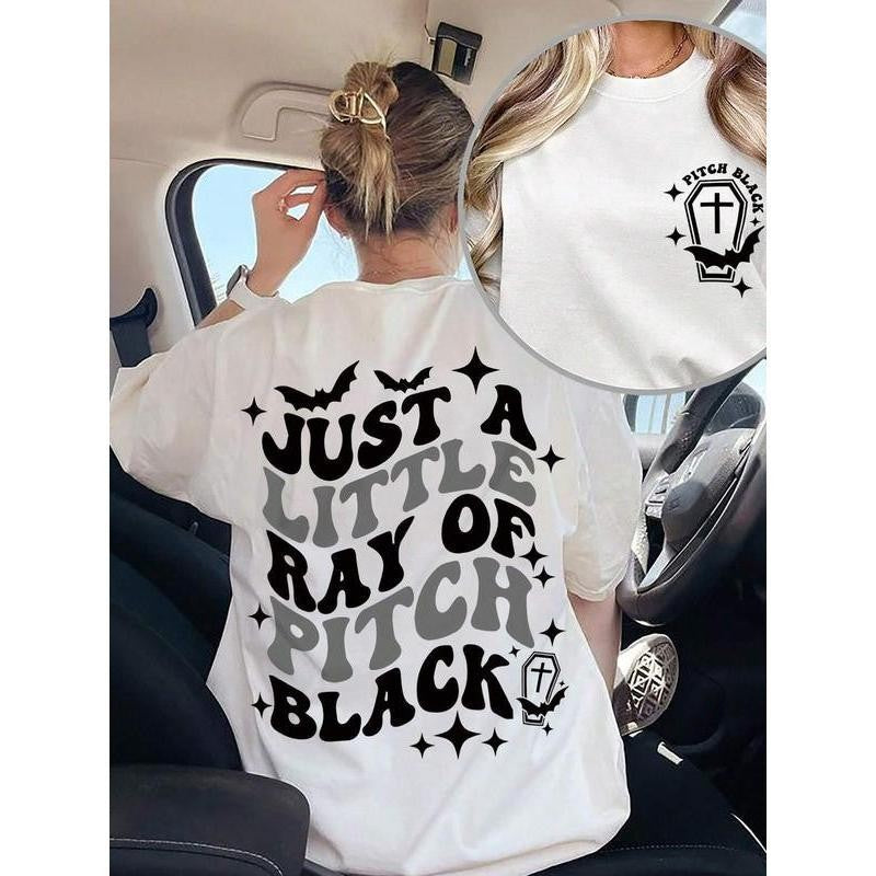 Just A Little Ray Of Pitch Black Halloween Graphic TShirt Spooky Bat Coffin Tee