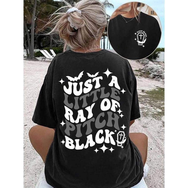 Just A Little Ray Of Pitch Black Halloween Graphic TShirt Spooky Bat Coffin Tee