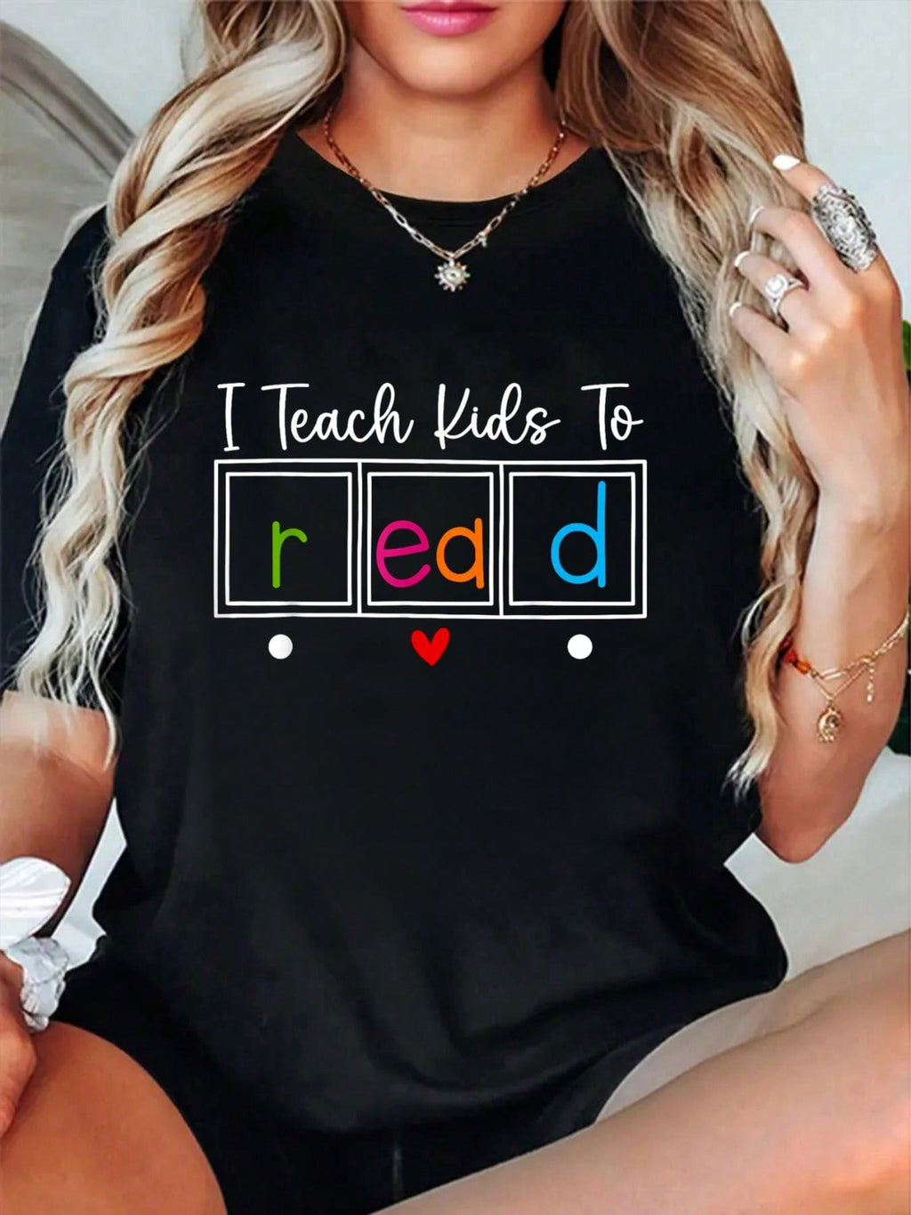 I Teach To Read Reading Teacher Print Tee Appreciation Crew Neck Short Sleeve Top