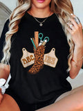 ABC 123 Western Teacher Cowboy Print Cotton Short Sleeve Tee Summer Top