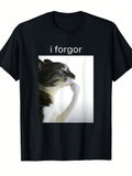 I Forgor Cat Meme Tabby Cat Print Tee Unisex Crew Neck Short Sleeve Casual Top