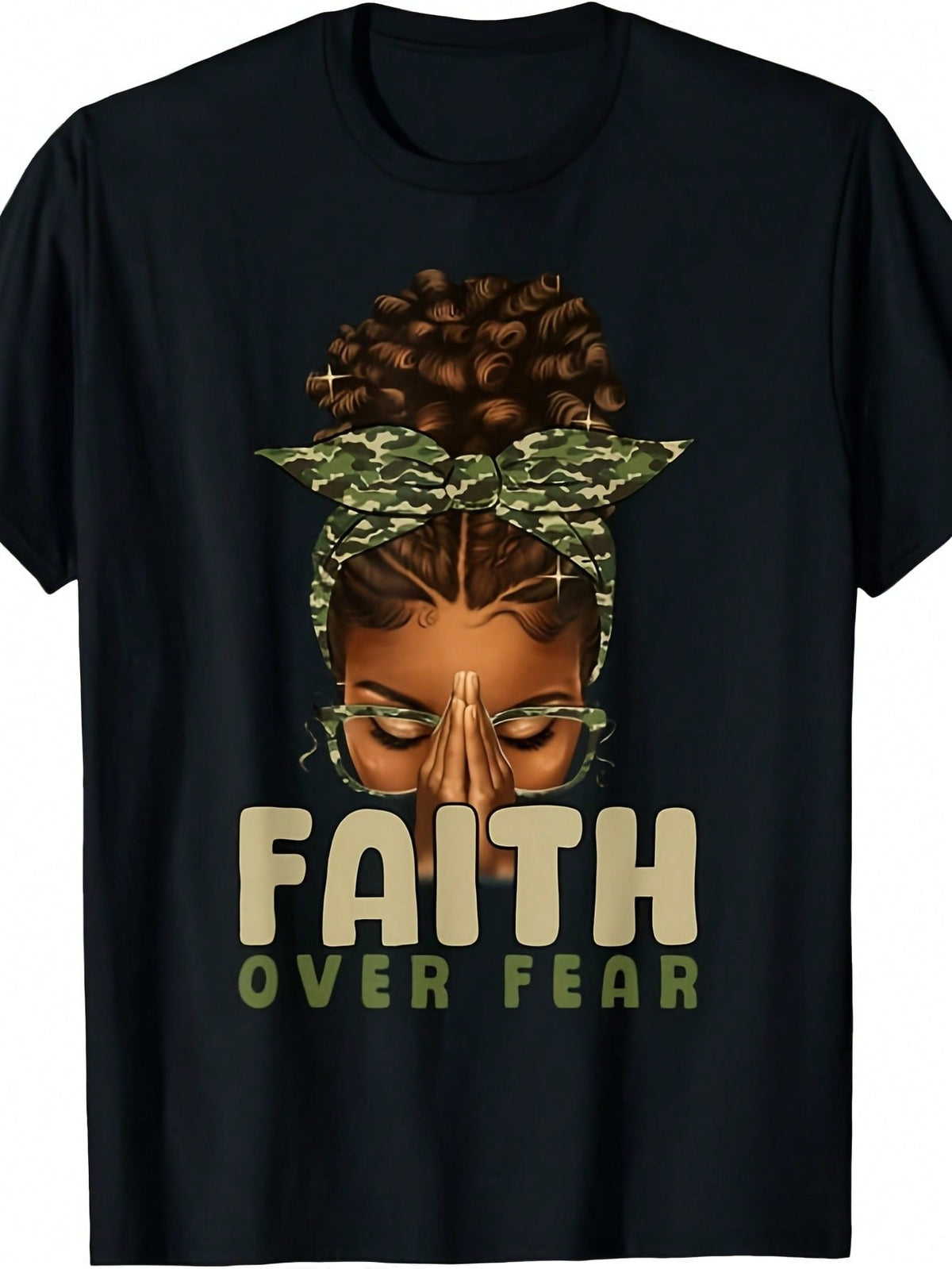 Faith Over Fear Christian Camo African American Print Tee Unisex Short Sleeve Top