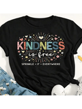 Kindness Is Free Print Short Sleeve Tee Crew Neck Casual Inspirational Top