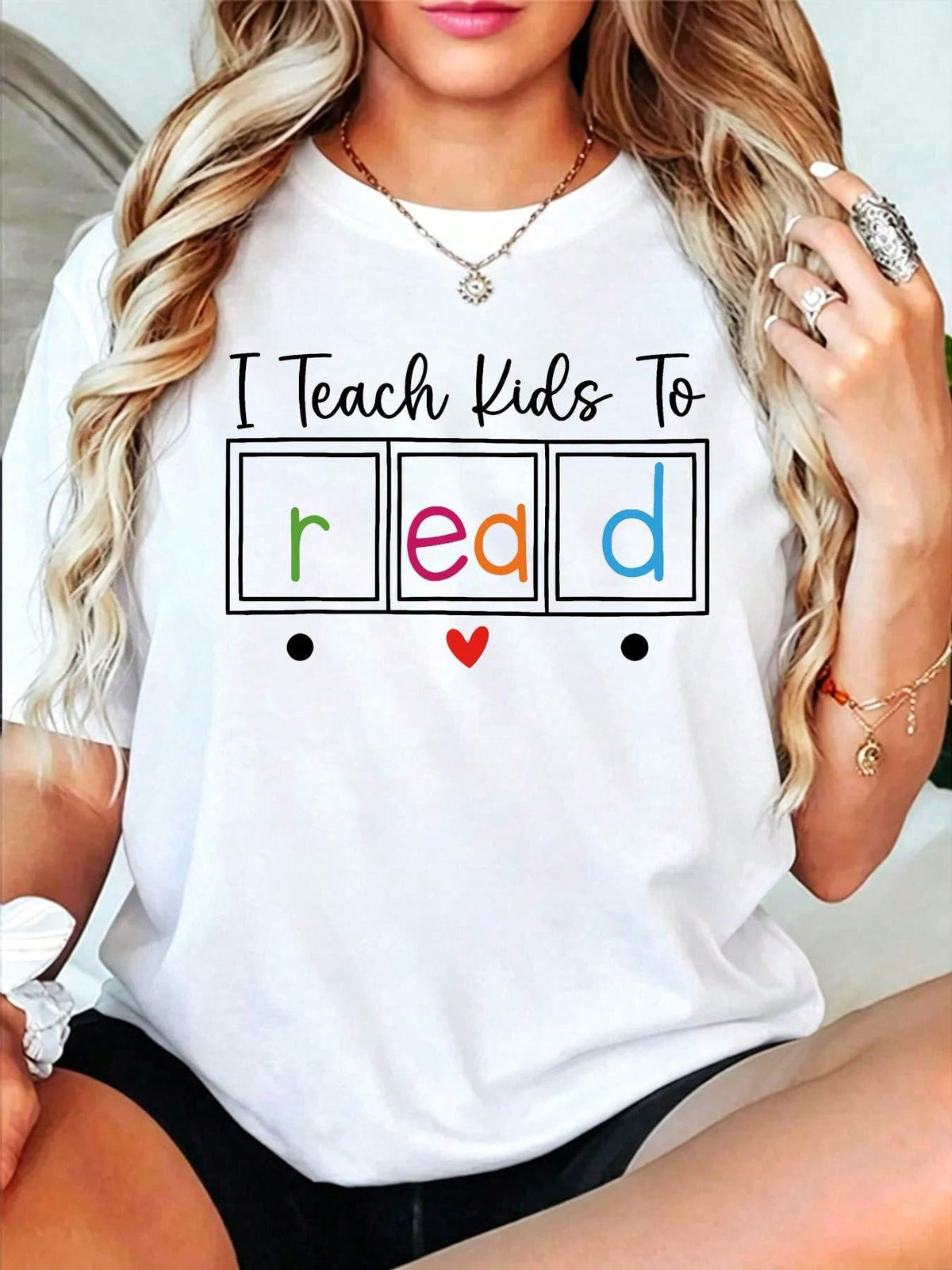 I Teach To Read Reading Teacher Print Tee Appreciation Crew Neck Short Sleeve Top