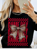 Game Day Red Coquette Bow Print Cotton Short Sleeve Tee Oversized Top