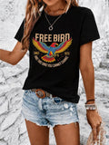 Vintage Free Bird Rock Band Print White Short Sleeve Tee Crew Neck Casual Top