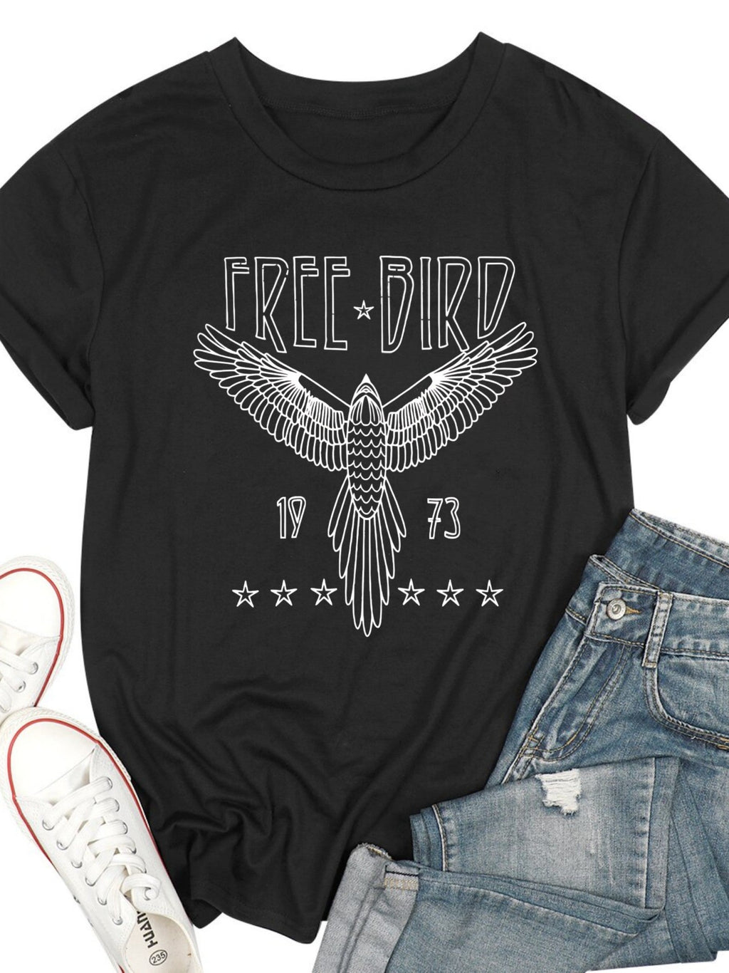 Free Bird T-Shirt Vintage Eagle Graphic Short Sleeve Tee Casual Band Music Country Concert Clothing
