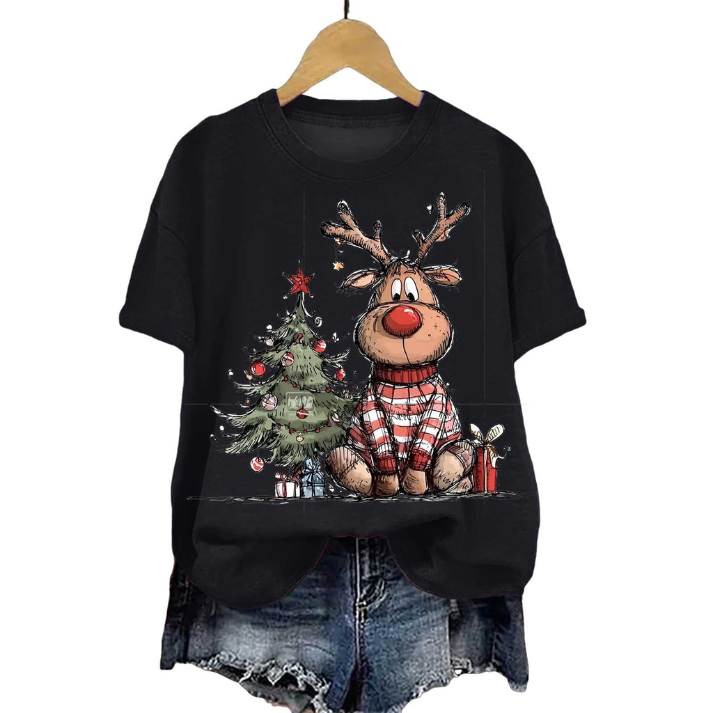 Dmsael Christmas Tshirts Christmas Graphic Shirt for Women Casual Holiday Short Sleeve Tee Xmas Funny Printed Winter Tshirt Tops Black,S