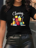 Housework Cleaning Print Crew Neck Tee Durable Lightweight Stretch All Season Top