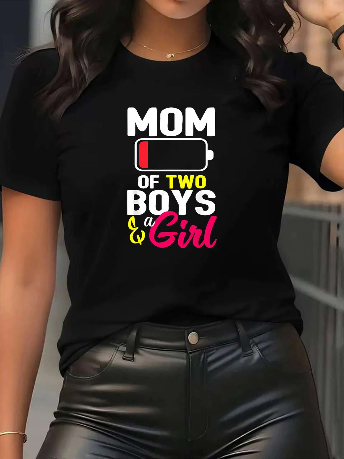 Two Sons One Daughter Mom Tee Sturdy Fabric Trendy Look Mothers Day Gift Top