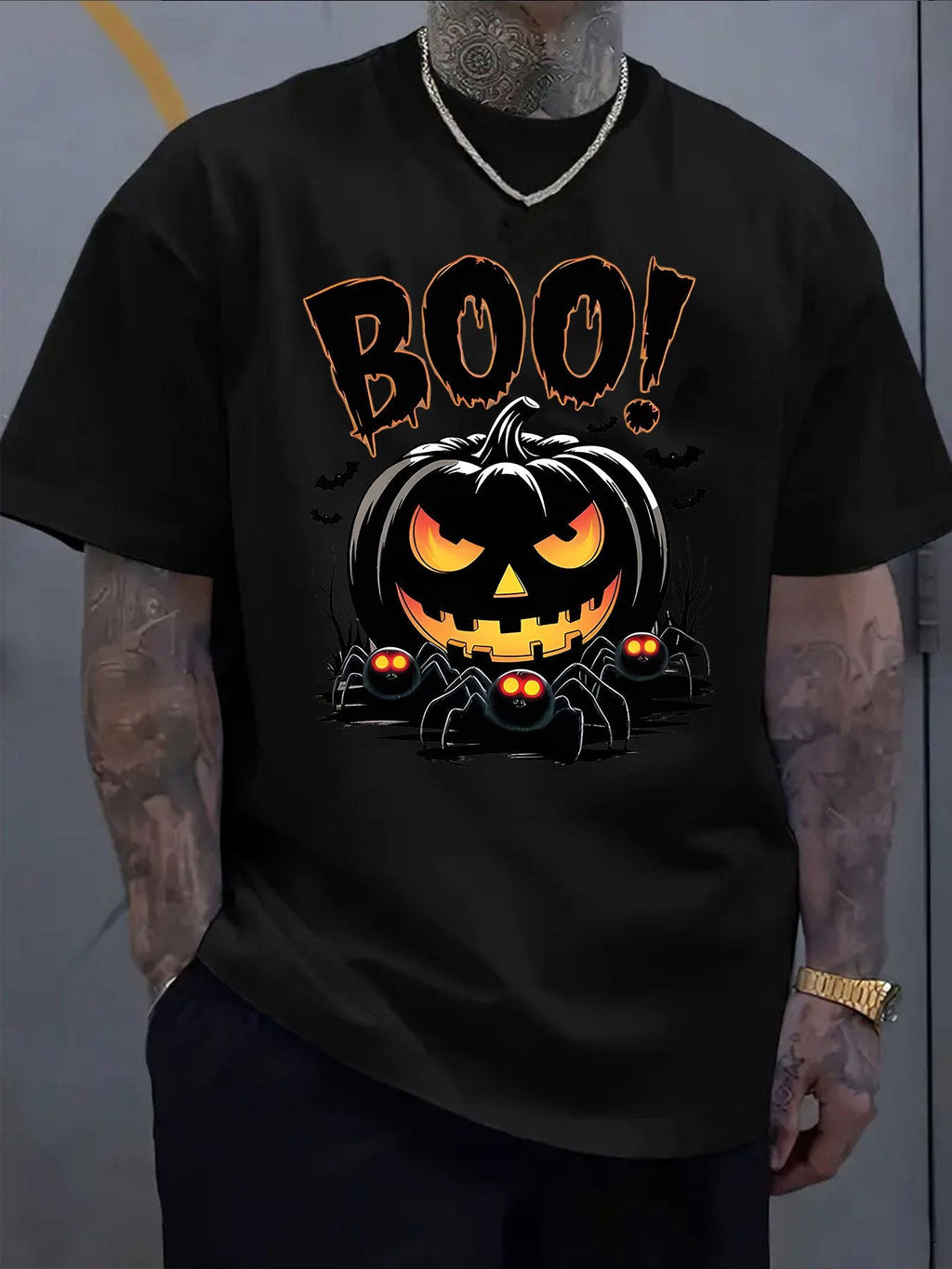 Halloween T-Shirt - Ghost BOO! Halloween Boo Ghost Pumpkin Lantern Bat Graphic Tee for Men Women, Cute Spooky Fall Short Sleeve T-Shirt, Casual Crew Neck Top for Halloween Gift