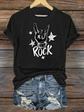 Women Rock Hand Sign Graphic T-Shirt Vintage Rock and Roll Short Sleeve Casual Tee