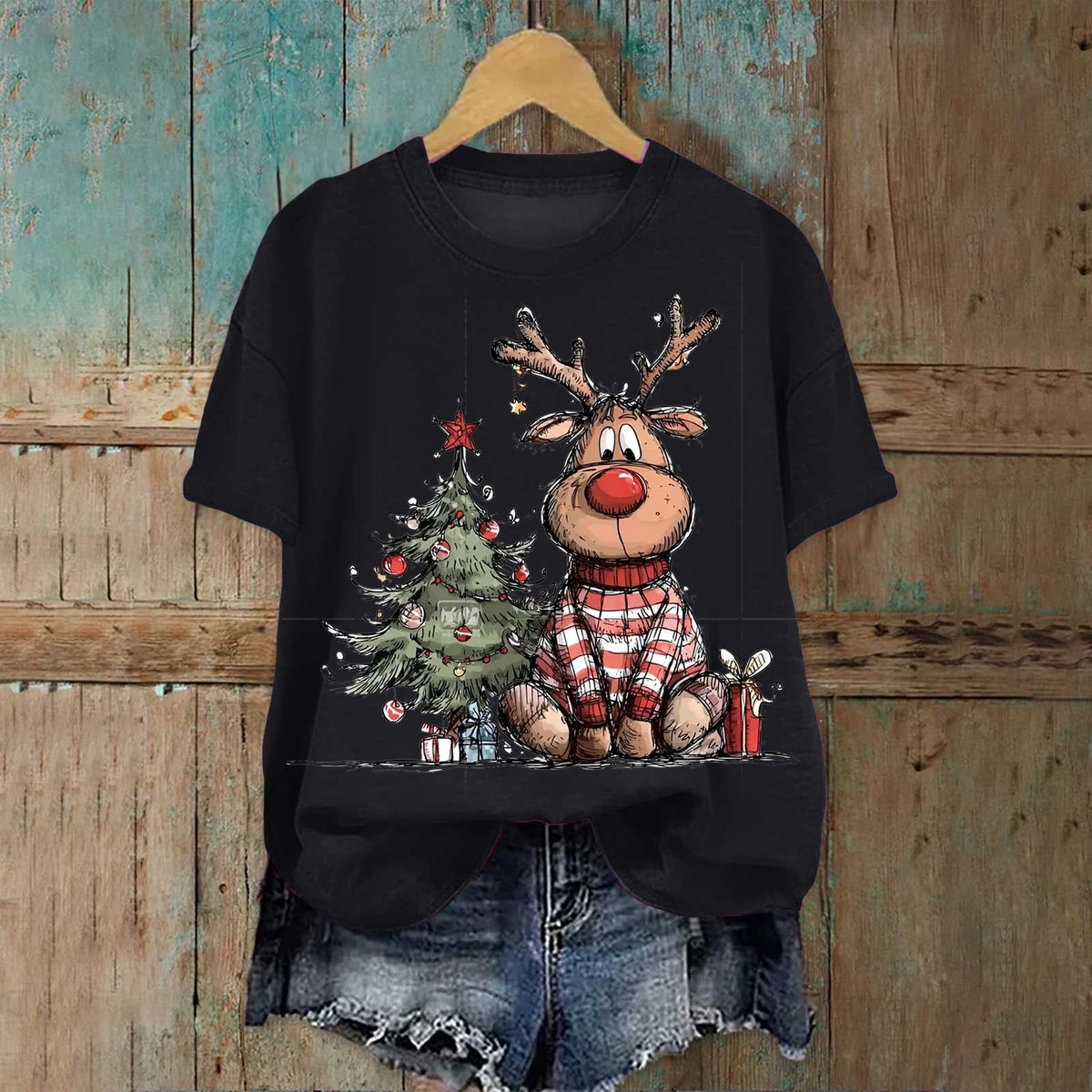 Dmsael Christmas Tshirts Christmas Graphic Shirt for Women Casual Holiday Short Sleeve Tee Xmas Funny Printed Winter Tshirt Tops Black,S