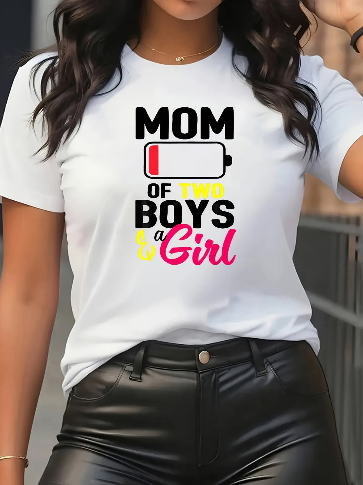 Two Sons One Daughter Mom Tee Sturdy Fabric Trendy Look Mothers Day Gift Top