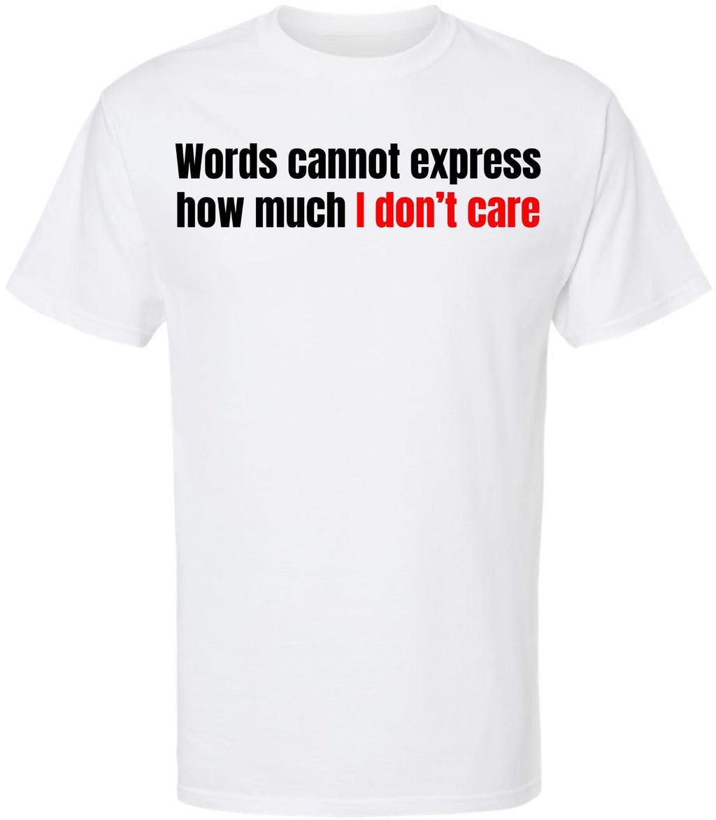 Words Cannot Express How Much I Don’t Care Printed T-Shirt Funny Sarcastic Cotton Crewneck Tee (NavyBlue, Small)