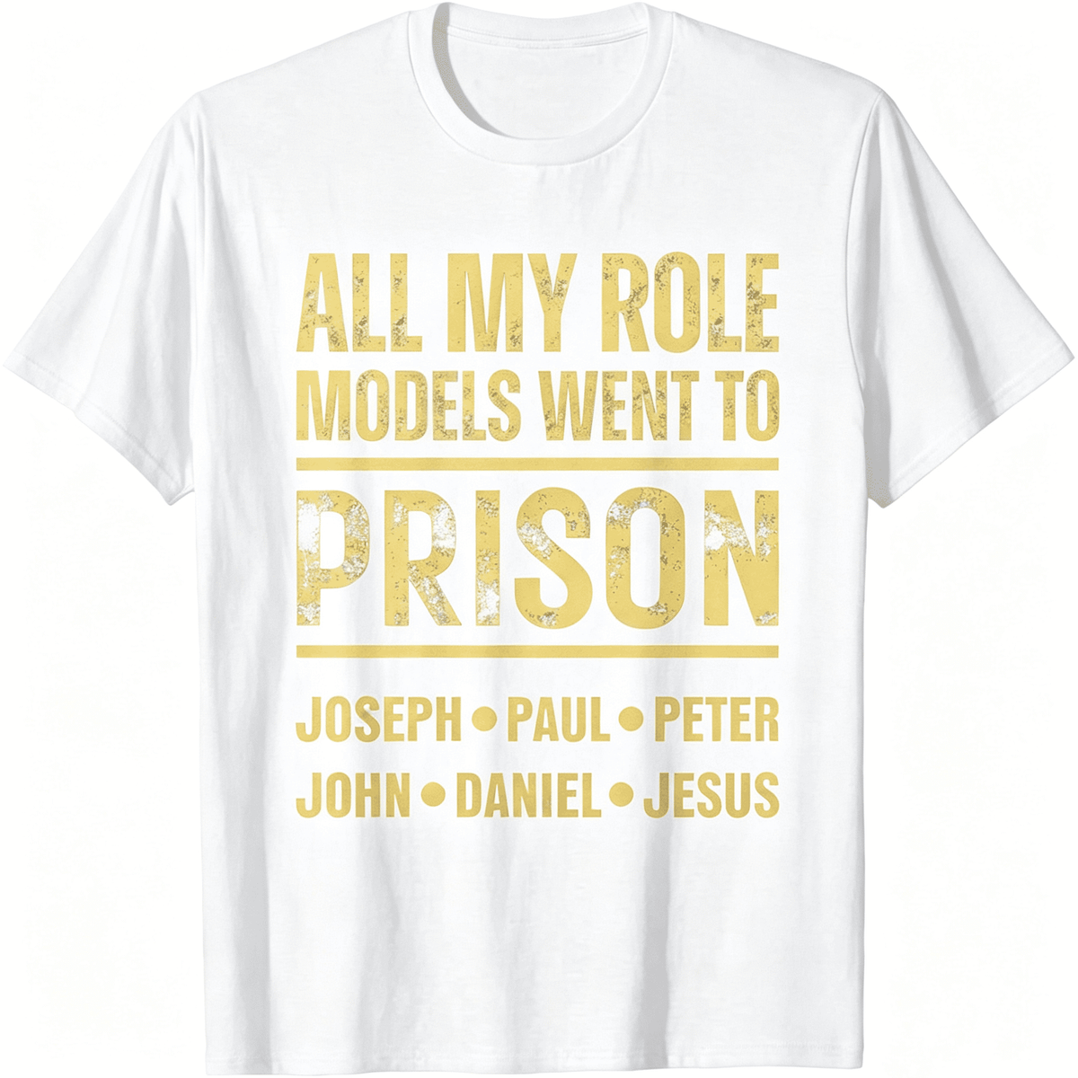 "All My Role Models Went To Prison" Bible Characters Cross Graphic T-Shirt for Men & Women - Vintage Christian Faith Tee, Soft Breathable Cotton Crew Neck Short Sleeve