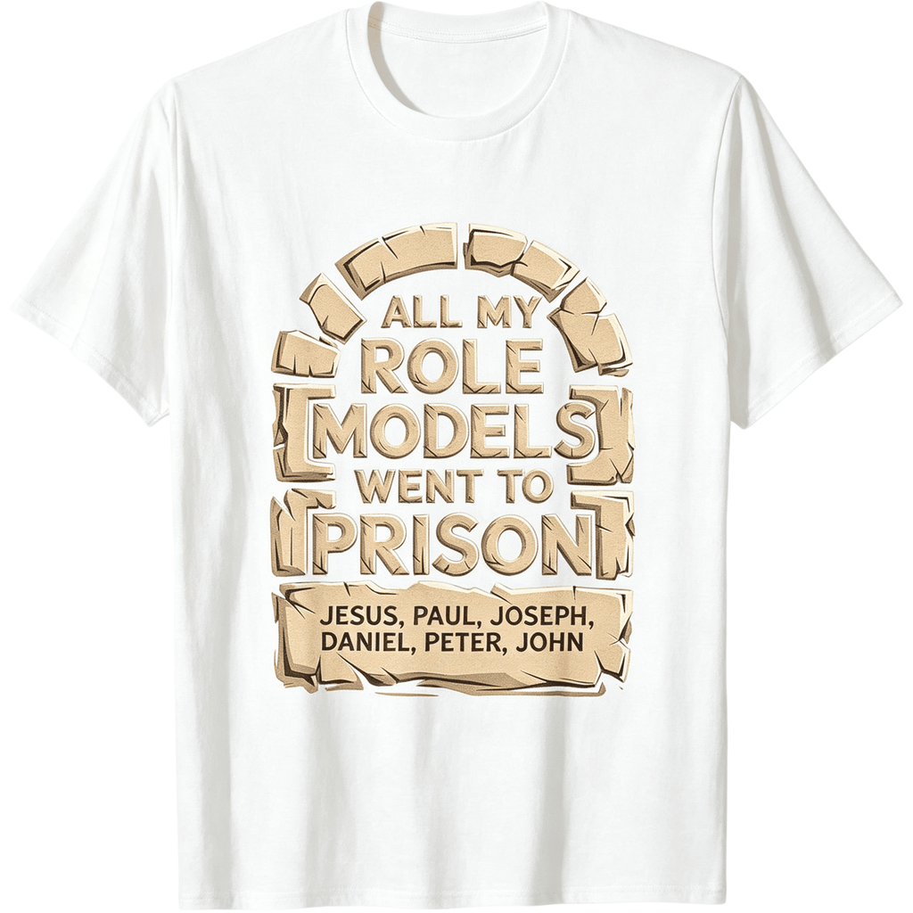 "All My Role Models Went To Prison" Bible Characters Cross Graphic T-Shirt for Men & Women - Vintage Christian Faith Tee, Soft Breathable Cotton Crew Neck Short Sleeve
