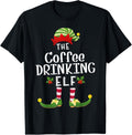Coffee Drinking Christmas Elf Matching Pajama X-Mas Party Mens T-Shirt