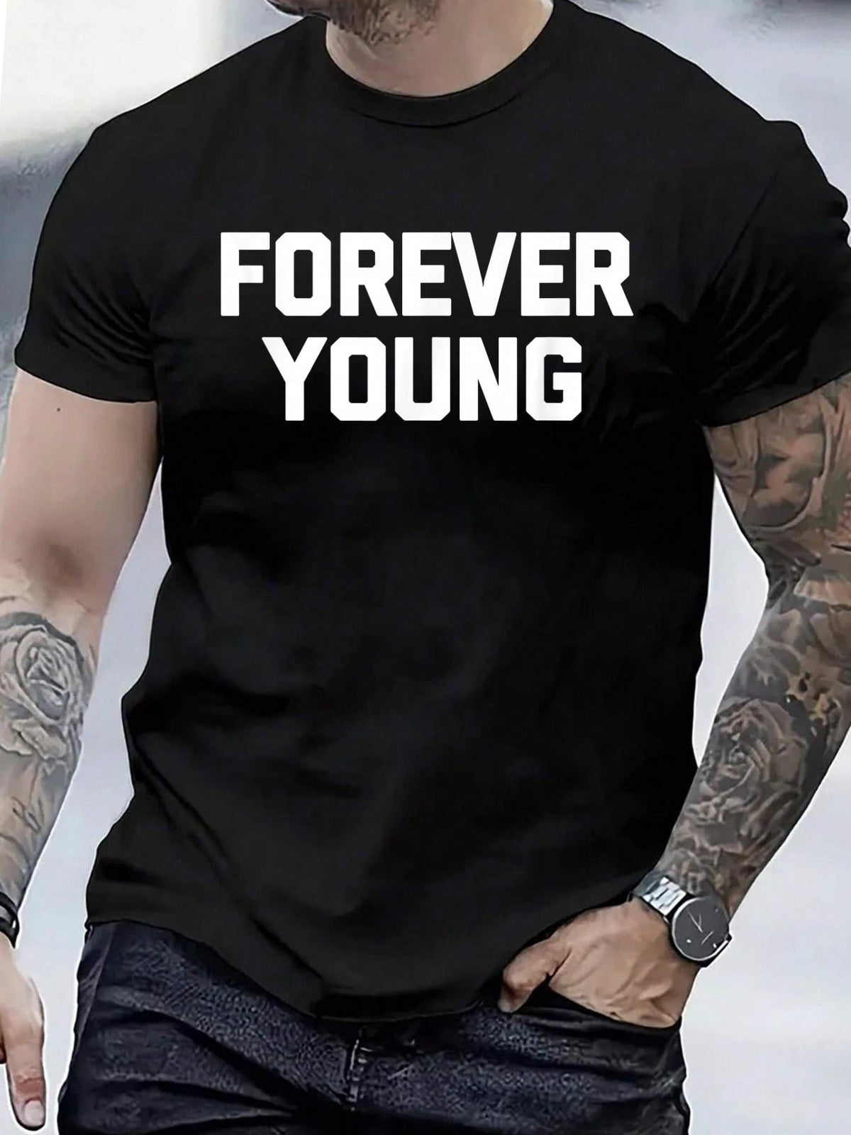 Cotton Forever Young T-Shirt funny saying sarcastic novelty humor T-Shirt Men's Casual Short Sleeve Graphic Tee