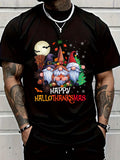 Cotton Happy Hallothanksmas Gnomes Lover Halloween Merry Christmas T-Shirt Men's Graphic Tee,Casual Short Sleeve Shirt