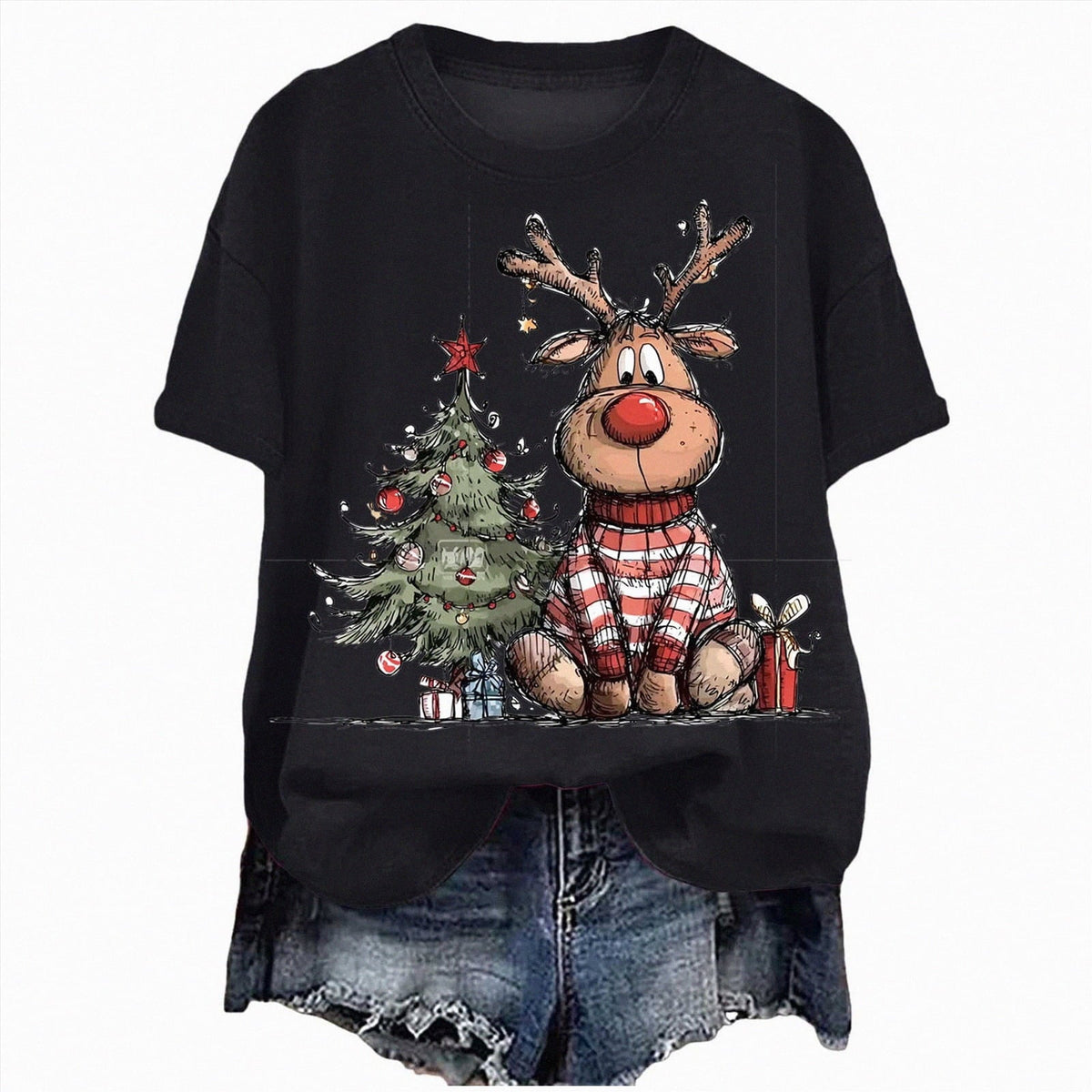 Dmsael Christmas Tshirts Christmas Graphic Shirt for Women Casual Holiday Short Sleeve Tee Xmas Funny Printed Winter Tshirt Tops Black,S
