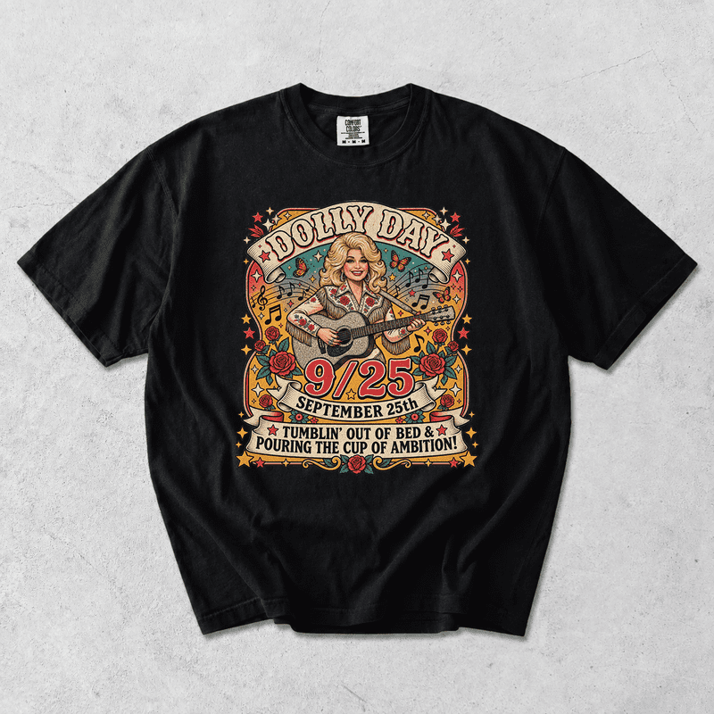 Dolly Day 9 to 5 September 25 Country Music Tribute Vintage Western Graphic T-Shirt, Comfort Colors 1737