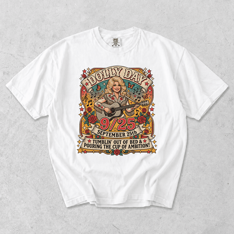 Dolly Day 9 to 5 September 25 Country Music Tribute Vintage Western Graphic T-Shirt, Comfort Colors 1737