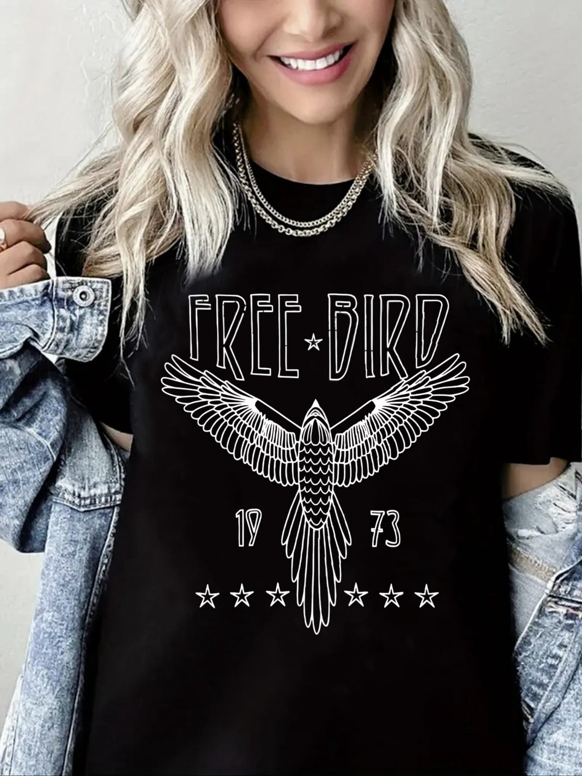 Free Bird T-Shirt Vintage Eagle Graphic Short Sleeve Tee Casual Band Music Country Concert Clothing