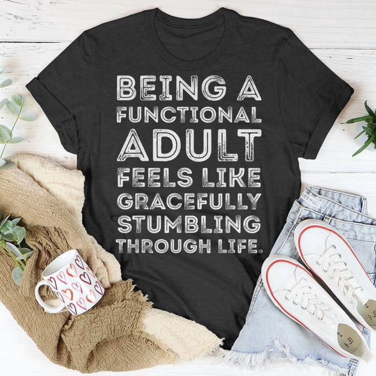 Being a Functional Adult Sarcasm Quote Ironic Retro Graphic Cotton T-Shirt Unisex Adult Soft Short Sleeve Tee for Casual Everyday Wear, Size S, Color Black