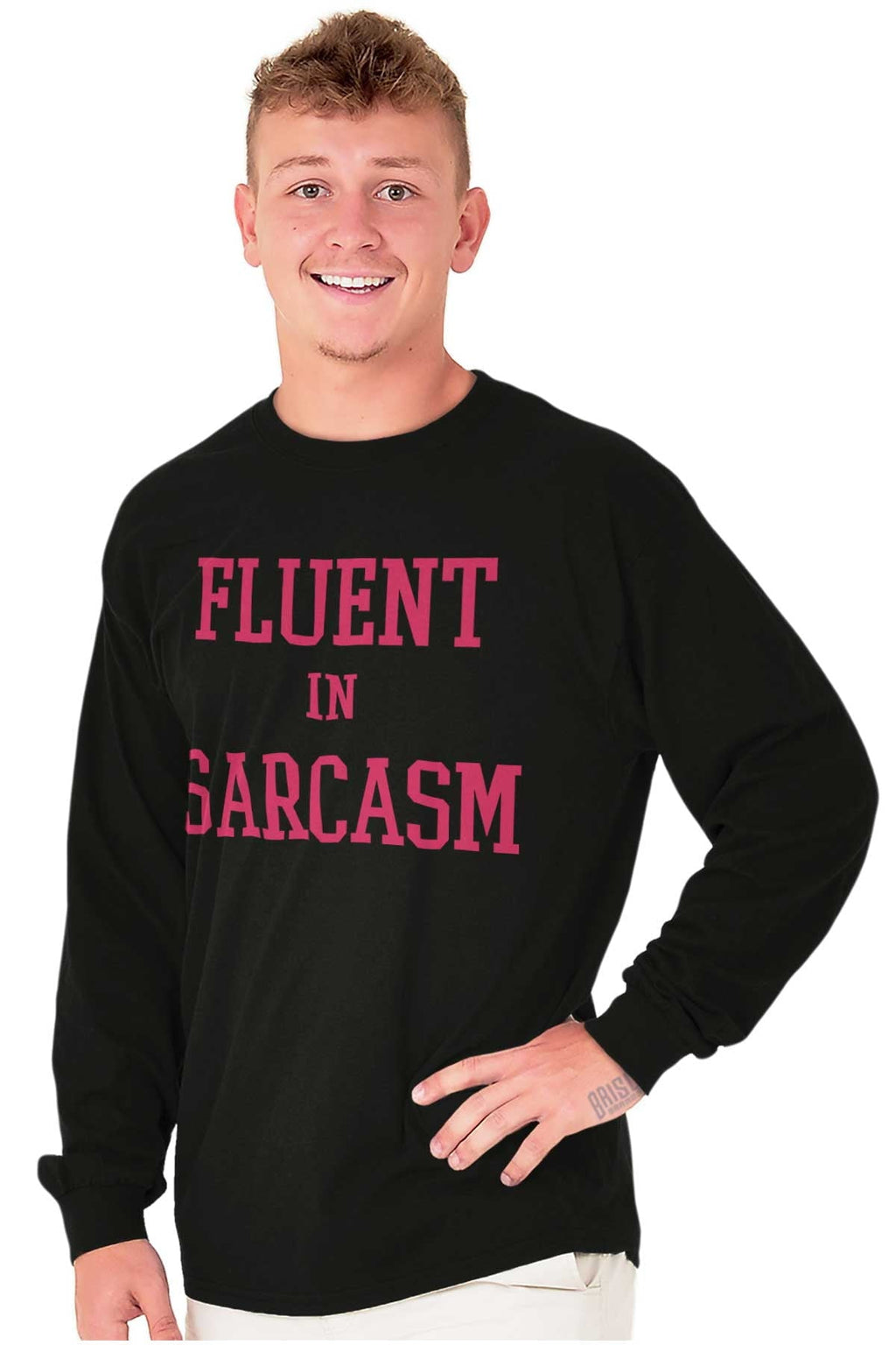 Funny Fluent in Sarcasm Attitude Plus Size Long Sleeve Graphic Tee Shirt Brisco Brands 3X