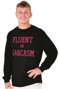 Funny Fluent in Sarcasm Attitude Plus Size Long Sleeve Graphic Tee Shirt Brisco Brands 3X