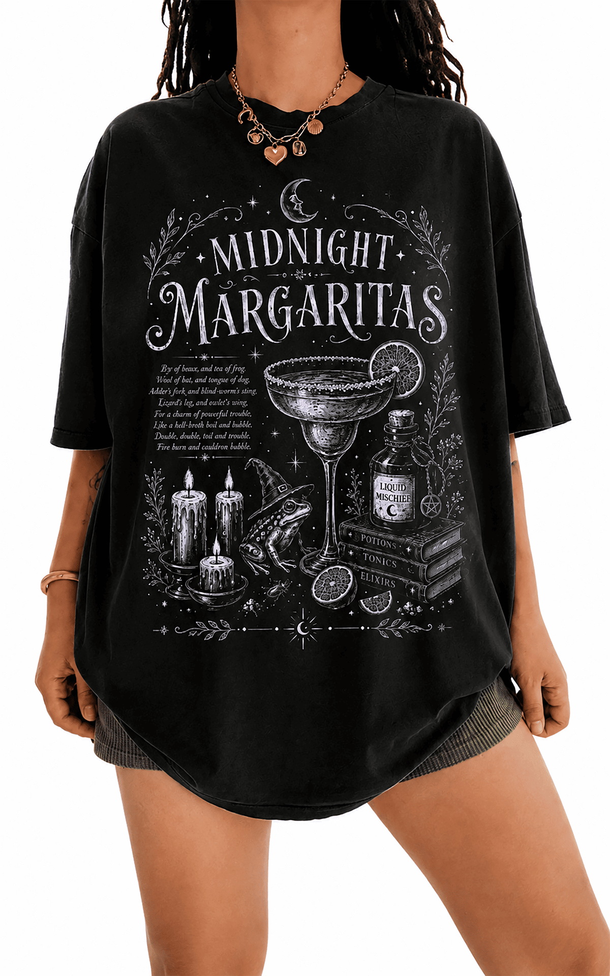 GODMERCH Midnight Margaritas Witchy Cocktail Cotton Halloween Graphic T Shirt Gothic Tee for Women