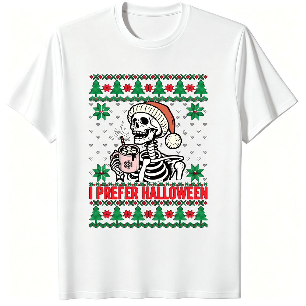 I Prefer Halloween Christmas Sweater Funny holiday Ugly xmas White T-Shirt