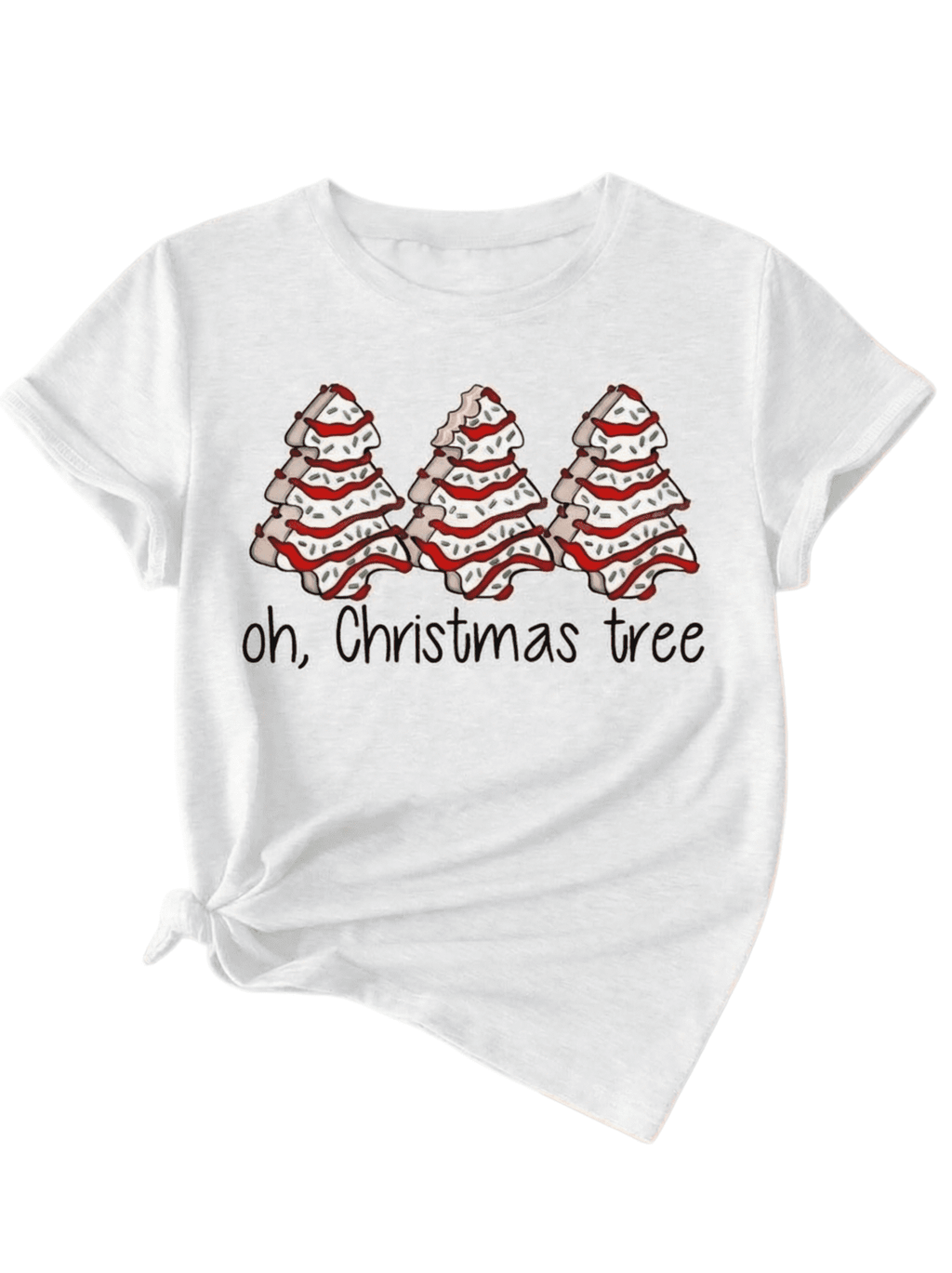Oh Christmas Tree T-Shirt, Christmas Tree Donut Cake Graphic Tee, Unisex Cotton Crew Neck Short Sleeve Holiday Top