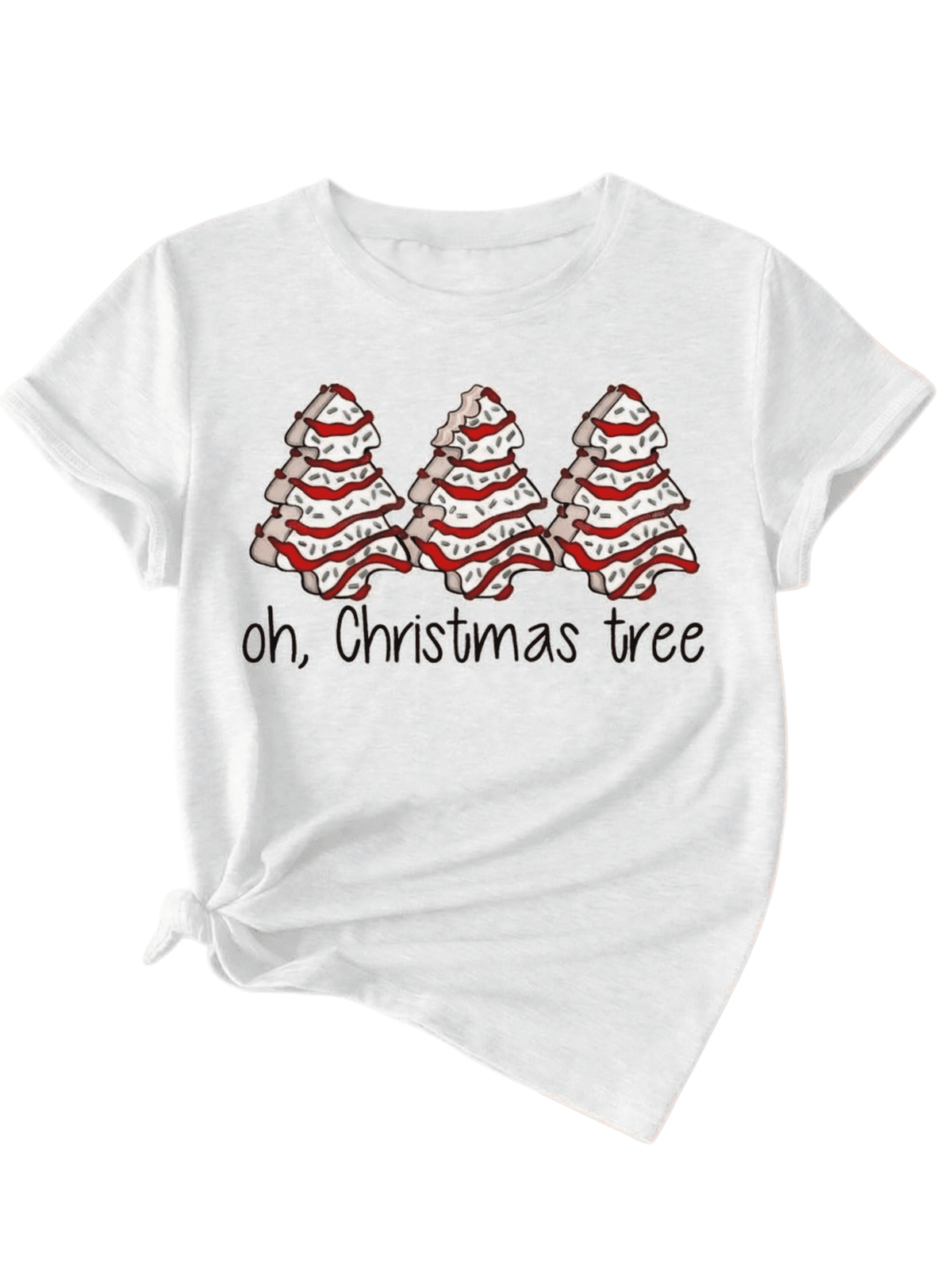 Oh Christmas Tree T-Shirt, Christmas Tree Donut Cake Graphic Tee, Unisex Cotton Crew Neck Short Sleeve Holiday Top
