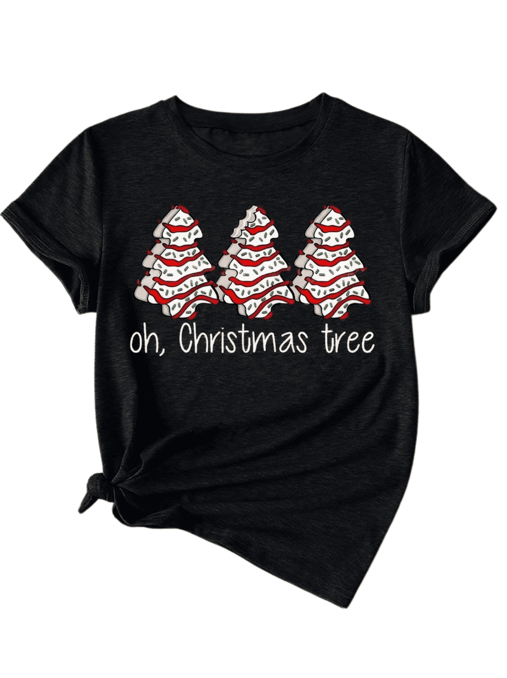 Oh Christmas Tree T-Shirt, Christmas Tree Donut Cake Graphic Tee, Unisex Cotton Crew Neck Short Sleeve Holiday Top