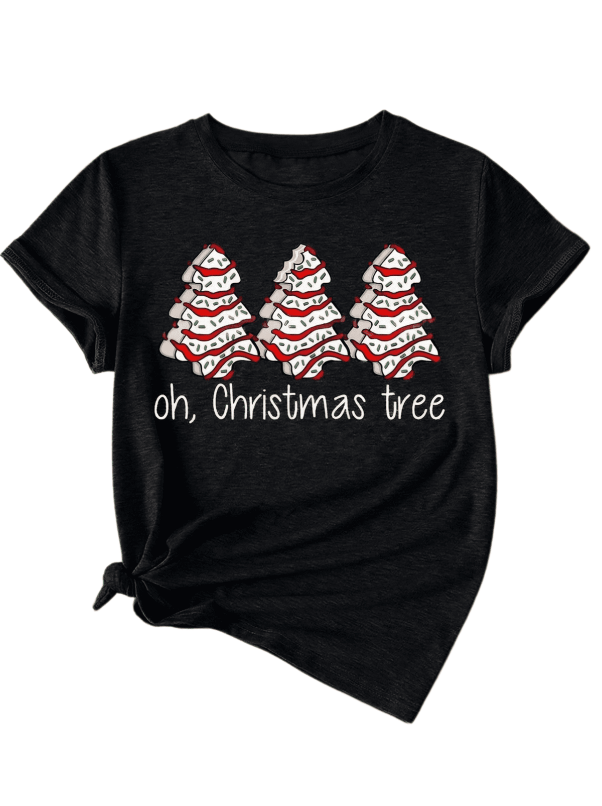 Oh Christmas Tree T-Shirt, Christmas Tree Donut Cake Graphic Tee, Unisex Cotton Crew Neck Short Sleeve Holiday Top