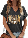 PUCKOLITY Christmas Shirts for Women Cute Snowman Christmas Tree Graphic V-Neck T-Shirts Funny Xmas Holiday Tee Tops(XXL,10 Dark Grey)