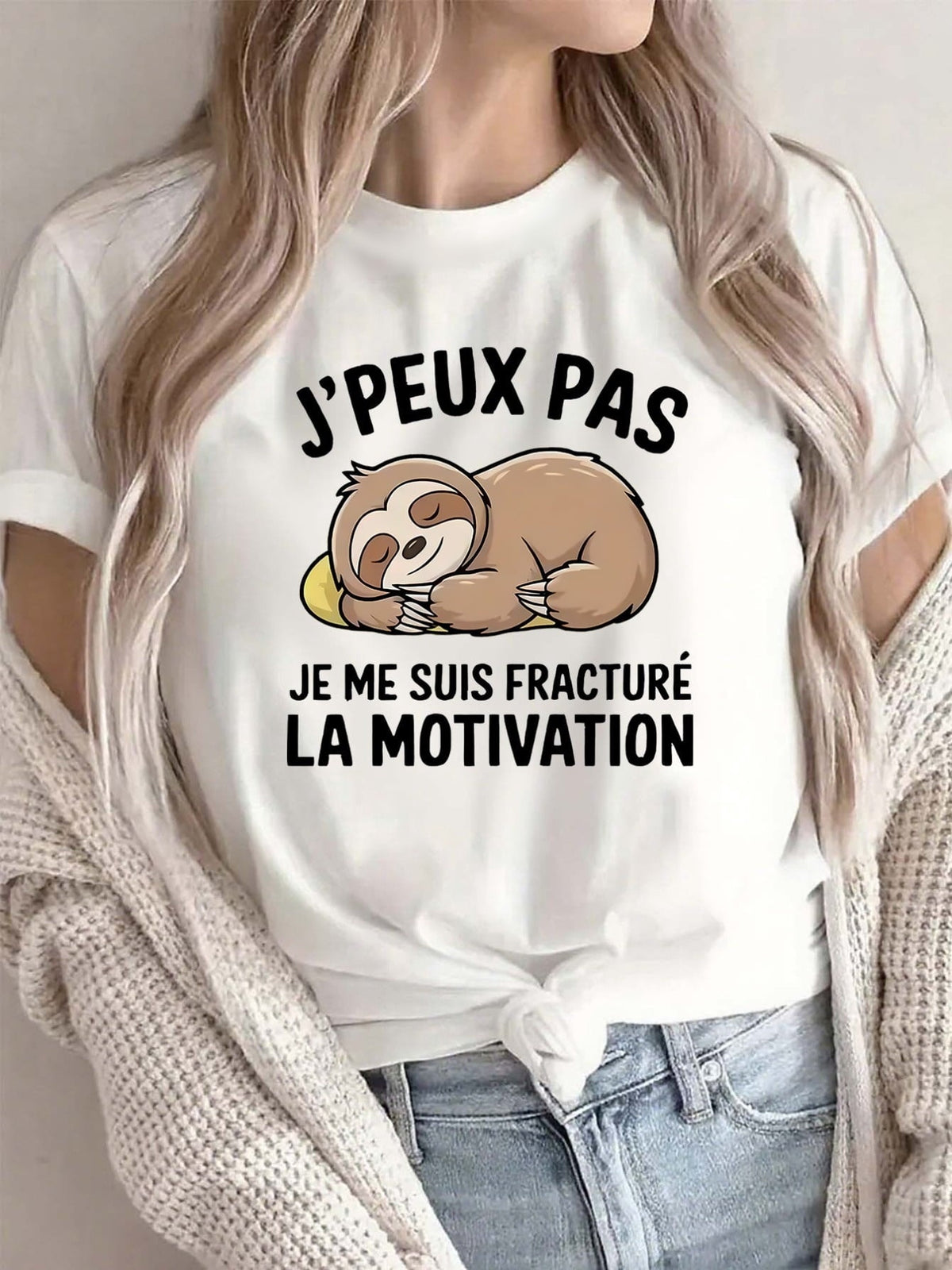 Sloth Letter Print Crew Neck Tee Soft Comfort Short Sleeve Casual Top