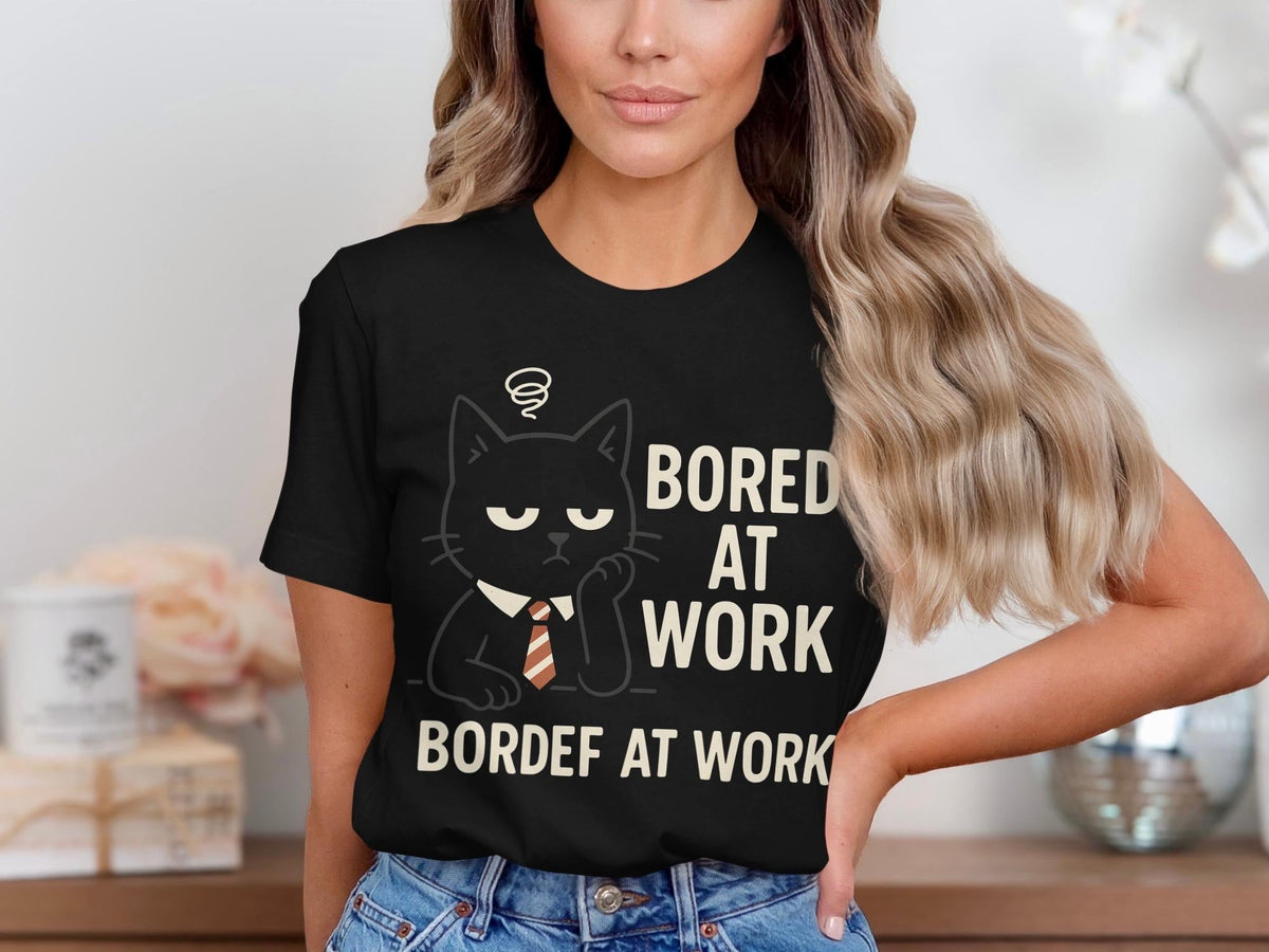 TOKAIPlus Bored At Work Shirt, Funny Office Cat Tee, Lazy Work Day Graphic Shirt, Sarcastic Cat Humor Tee, Introvert Work Meme T-Shirt