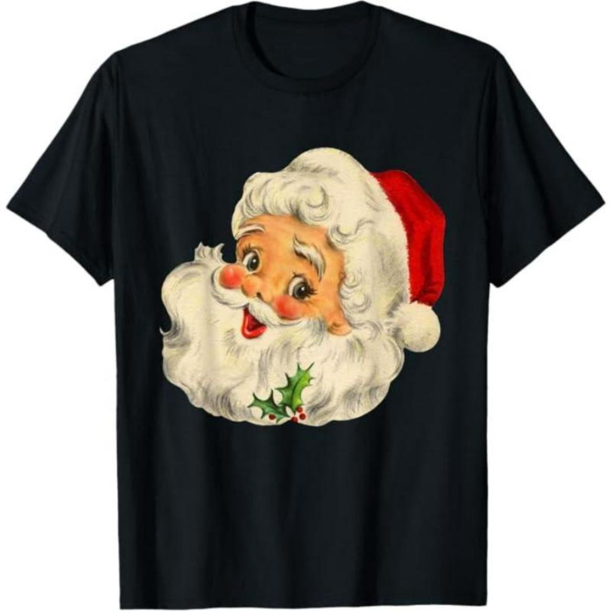 Commuting Vintage Santa Claus Face Graphic Tee T Shirt Top Short Sleeve Round Neck Black S-5XL
