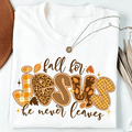 Women Fall For Jesus He Never Leaves Graphic T‑Shirts Retro Leopard Plaid Letter Print Short Sleeve Casual Fall Autumn Tee Top
