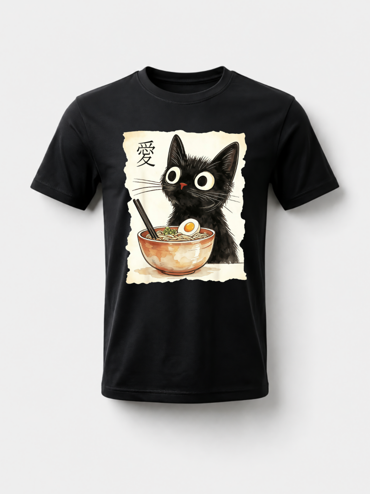 [100% Cotton] Trendy Graphic Funny T-Shirt - Funny Cat Ramen Graphic Tee Japanese Kawaii Anime Cat T-Shirt - Men Women Loose Sports T-Shirt Golf Gift T-Shirt For Men And Women