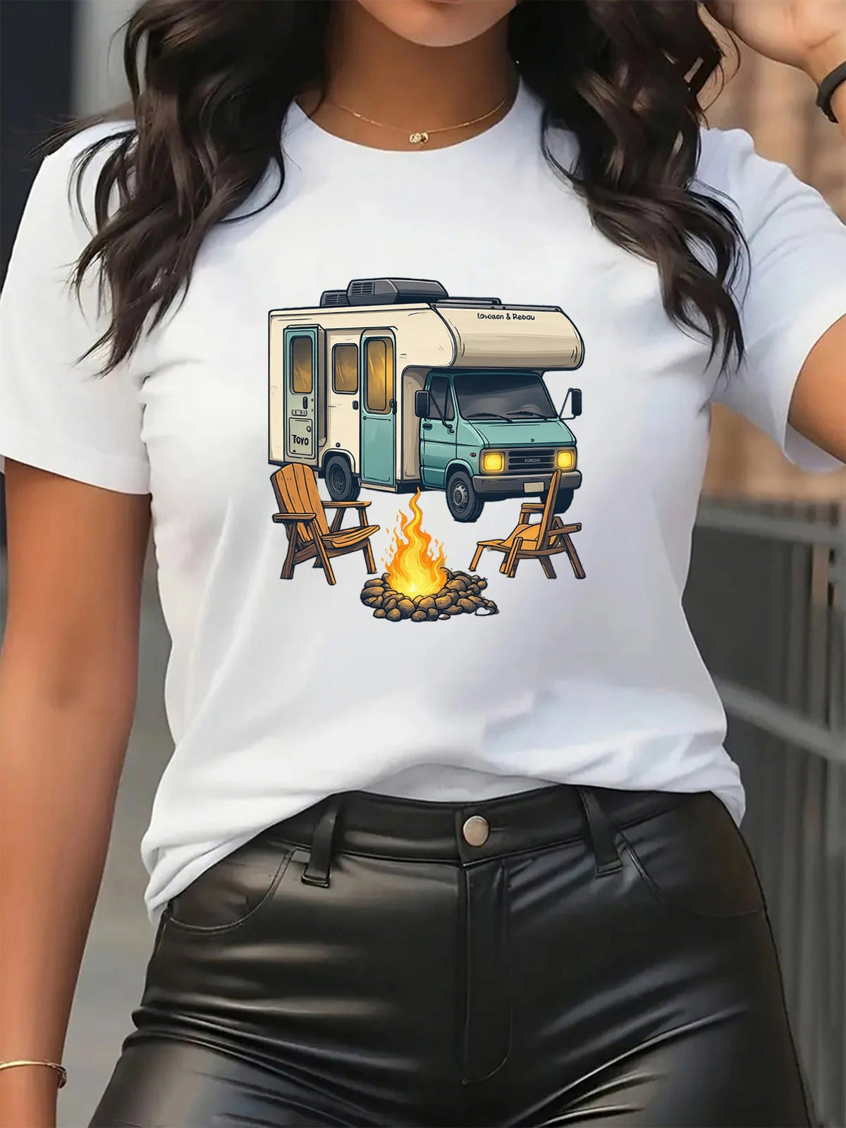 Outdoor Camping Lightweight Short Sleeve Tee Travel Lover Crew Neck Print Top