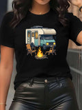 Outdoor Camping Lightweight Short Sleeve Tee Travel Lover Crew Neck Print Top