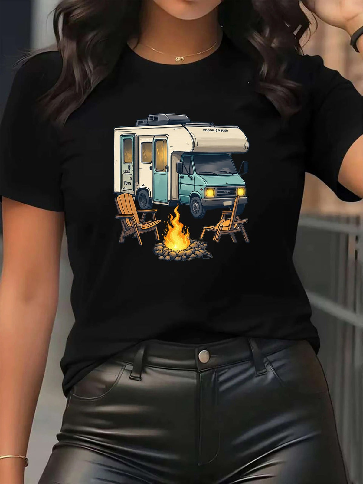 Outdoor Camping Lightweight Short Sleeve Tee Travel Lover Crew Neck Print Top