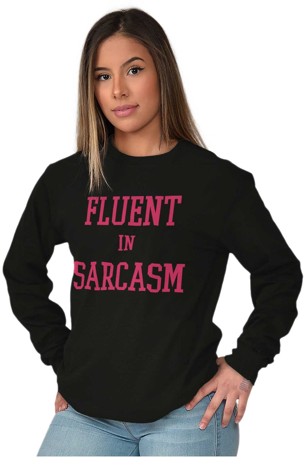Funny Fluent in Sarcasm Attitude Plus Size Long Sleeve Graphic Tee Shirt Brisco Brands 3X